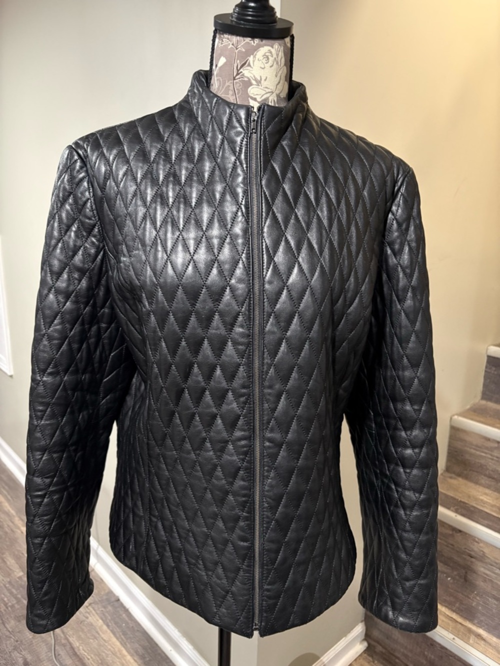 Jones New York Black Quilted Leather Jacket